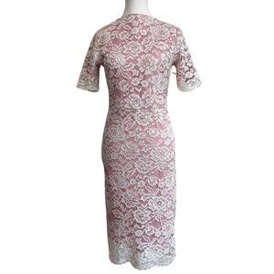 NWT RACHEL PARCELL WHITE LACE SHORT SLEEVE SHEATH MIDI COCKTAIL DRESS - S